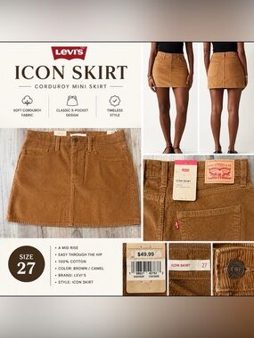 Levi’s Icon Corduroy Mini Skirt – Women’s Size 27 – Brown/Camel – NWT